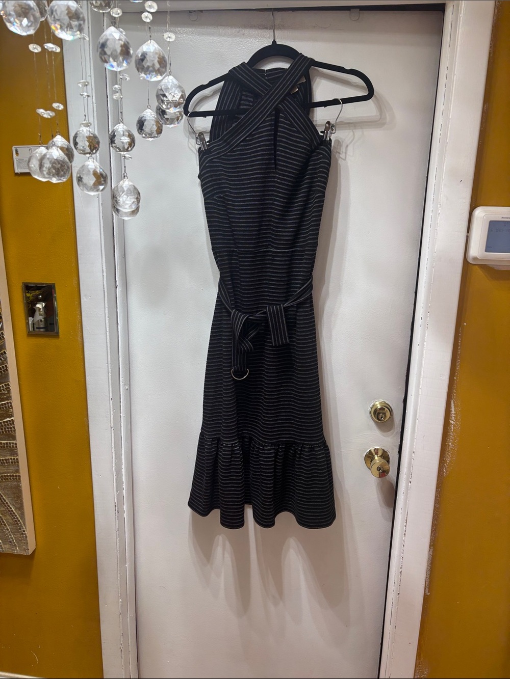 MICHAEL Michael Kors Black Striped Halter Midi Dress